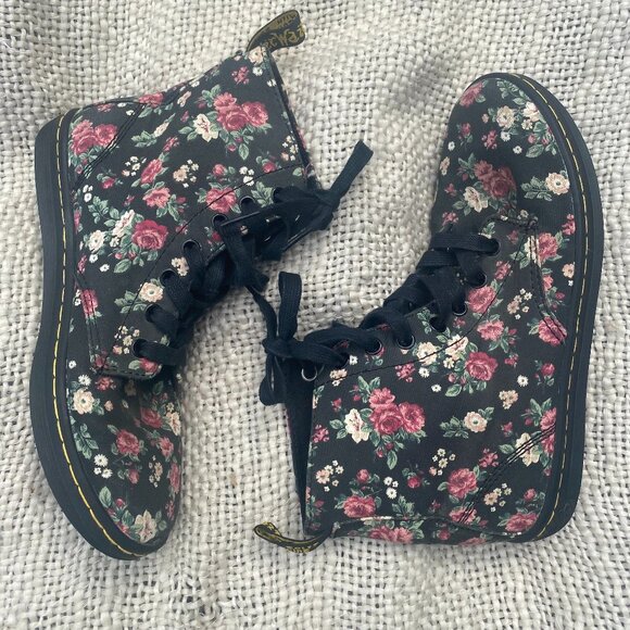 Doc Martens Hackney Floral Size 7 Black Canvas Ankle Boots Shoes Grunge 90s Y2K - Picture 2 of 6